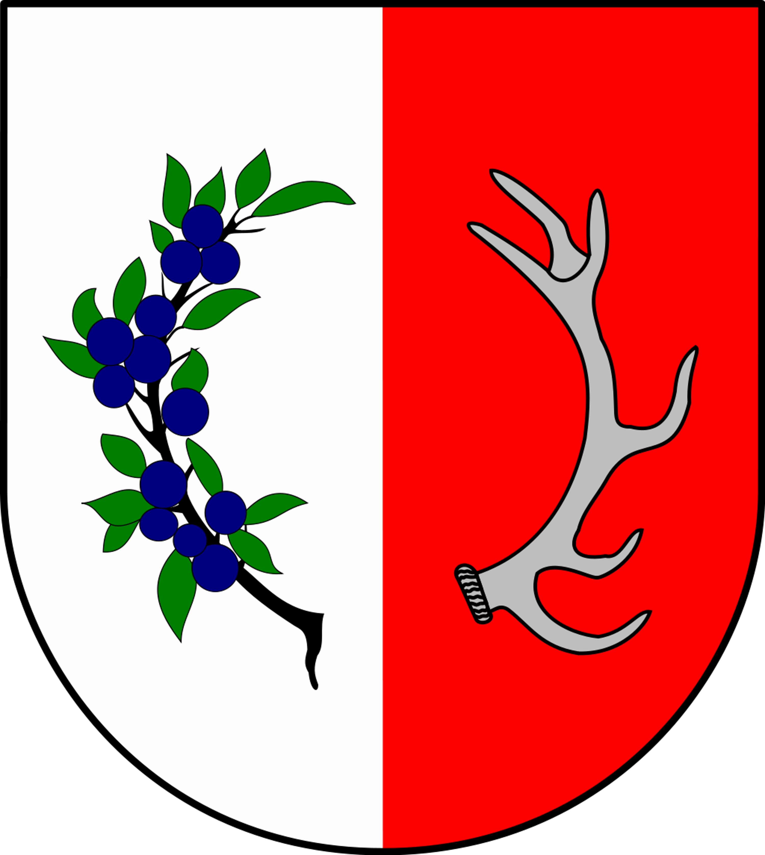 herb gminy Śliwice, kolory: biały, czerwony, zielony, szary, granatowy